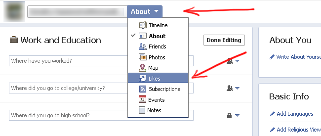 From About to Likes a screencap of how to get to the Likes preferences