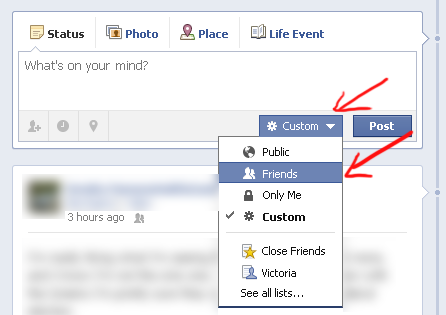Choose wisely, young grasshopper a screencap of selecting the privacy level for a new Facebook post