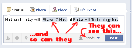 So if you’re tagging Shawn make sure you only have nice things to say a screencap pointing out two tagged users in a Facebook post composition