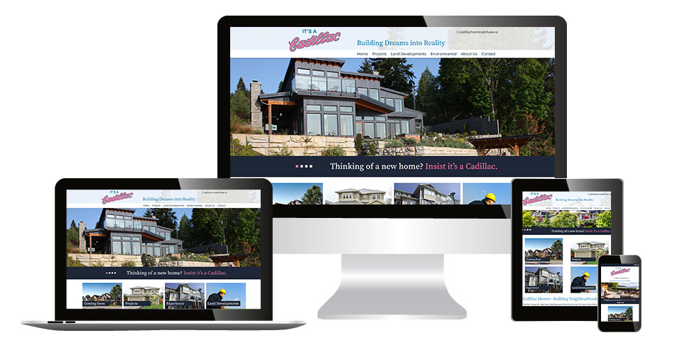 Cadillac Homes home page displaying on multiple devices