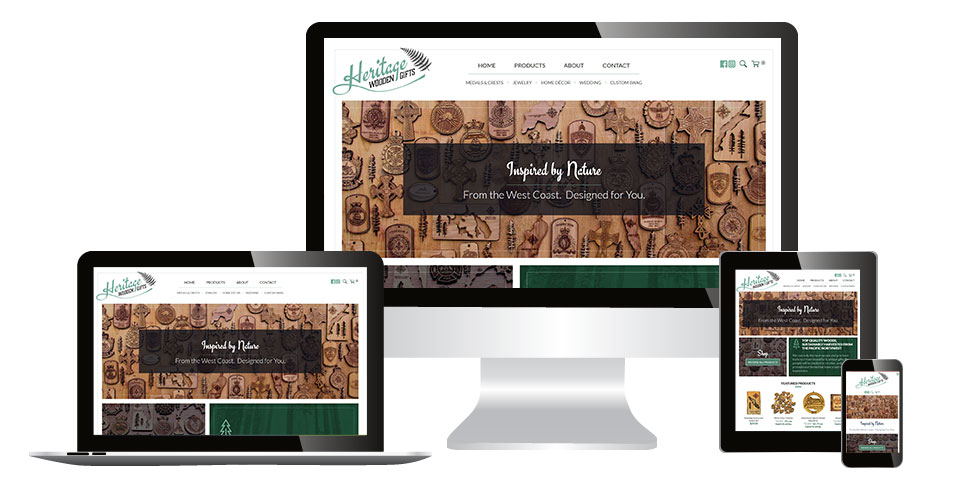 Heritage Wooden Gifts home page displaying on multiple devices
