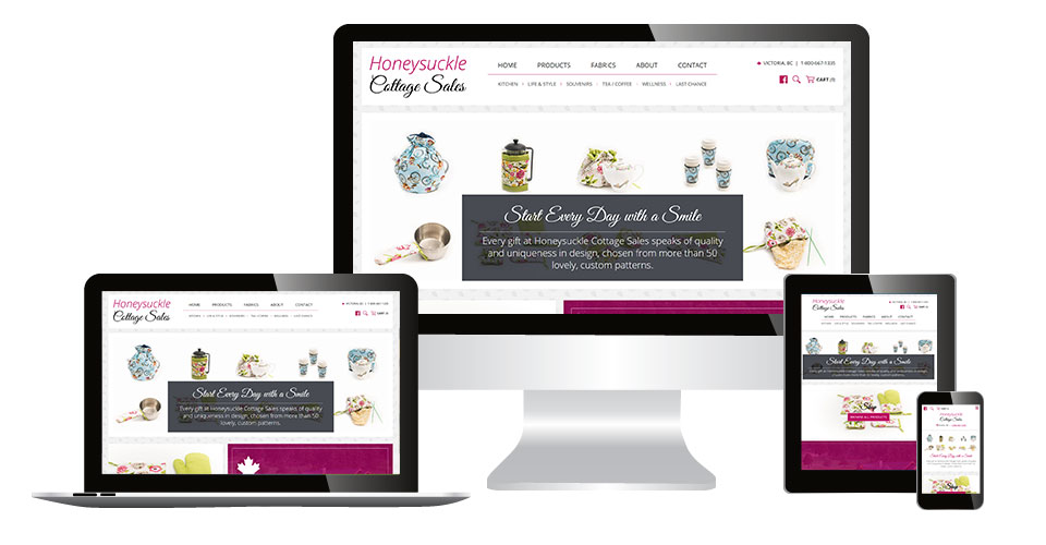 Honeysuckle Cottage home page displaying on multiple devices