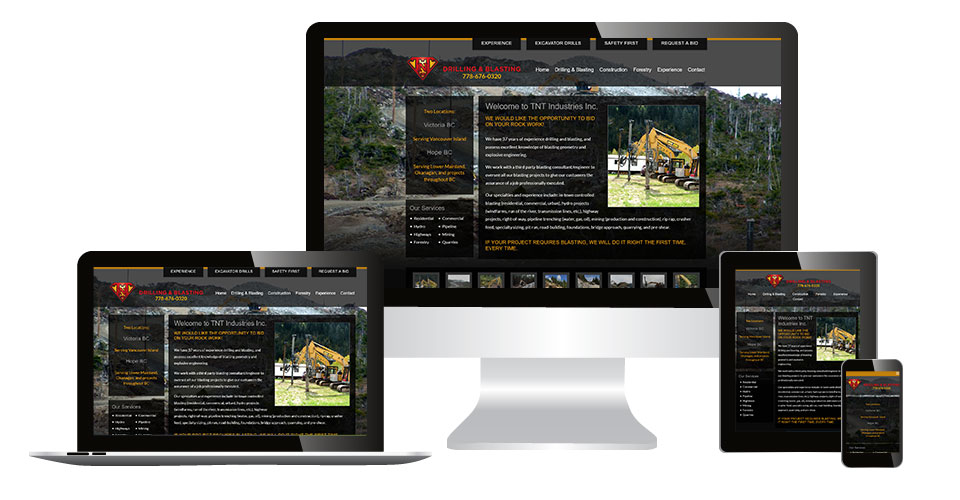 TNT Industries Inc. home page displaying on multiple devices